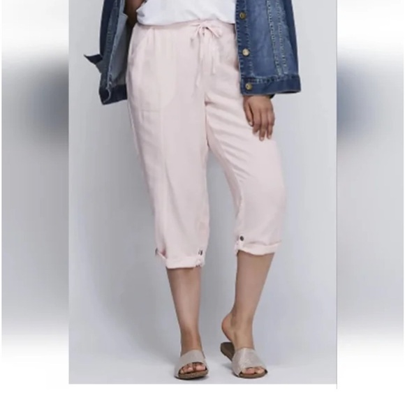 Lane Bryant Light Pink Linen Capri Pants Wide Leg Roll-up Option  Size 18/20 - Picture 1 of 7